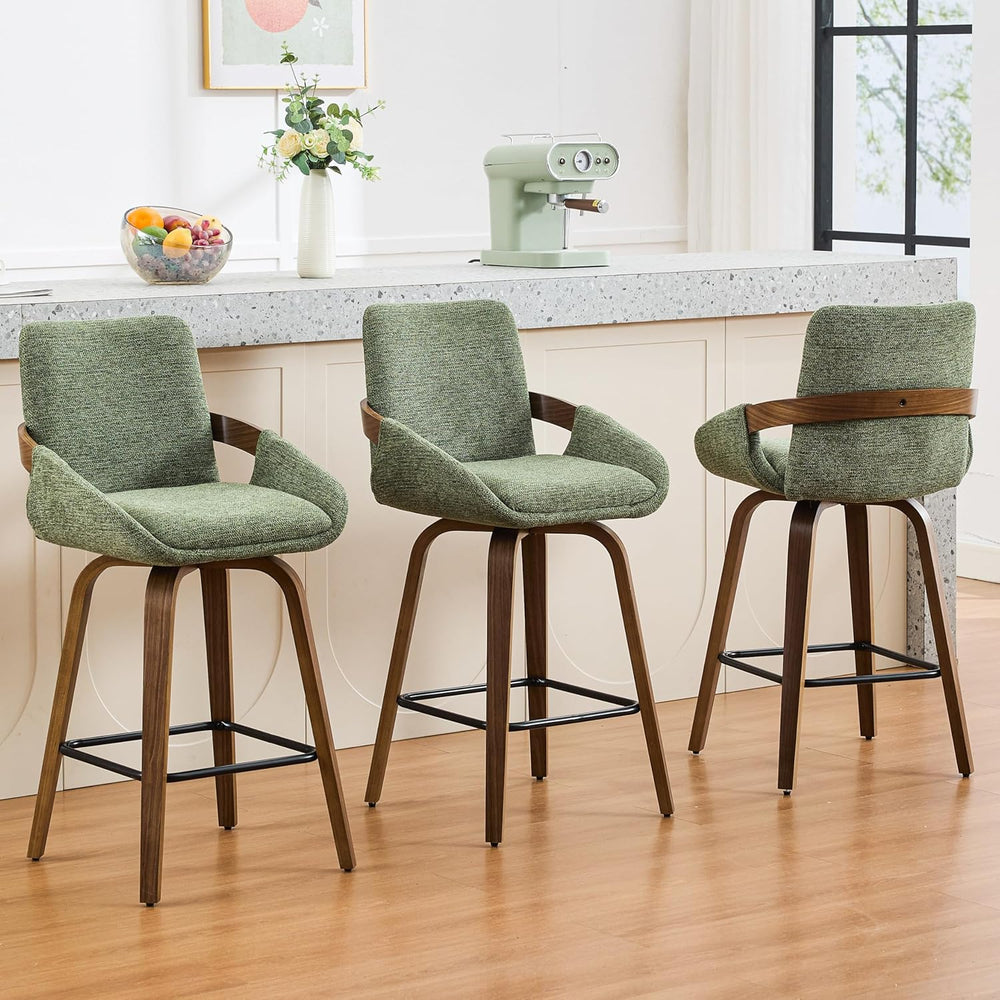 26" Swivel Counter Height Bar Stools Set of 3, Moss Green | Walnut Bentw...