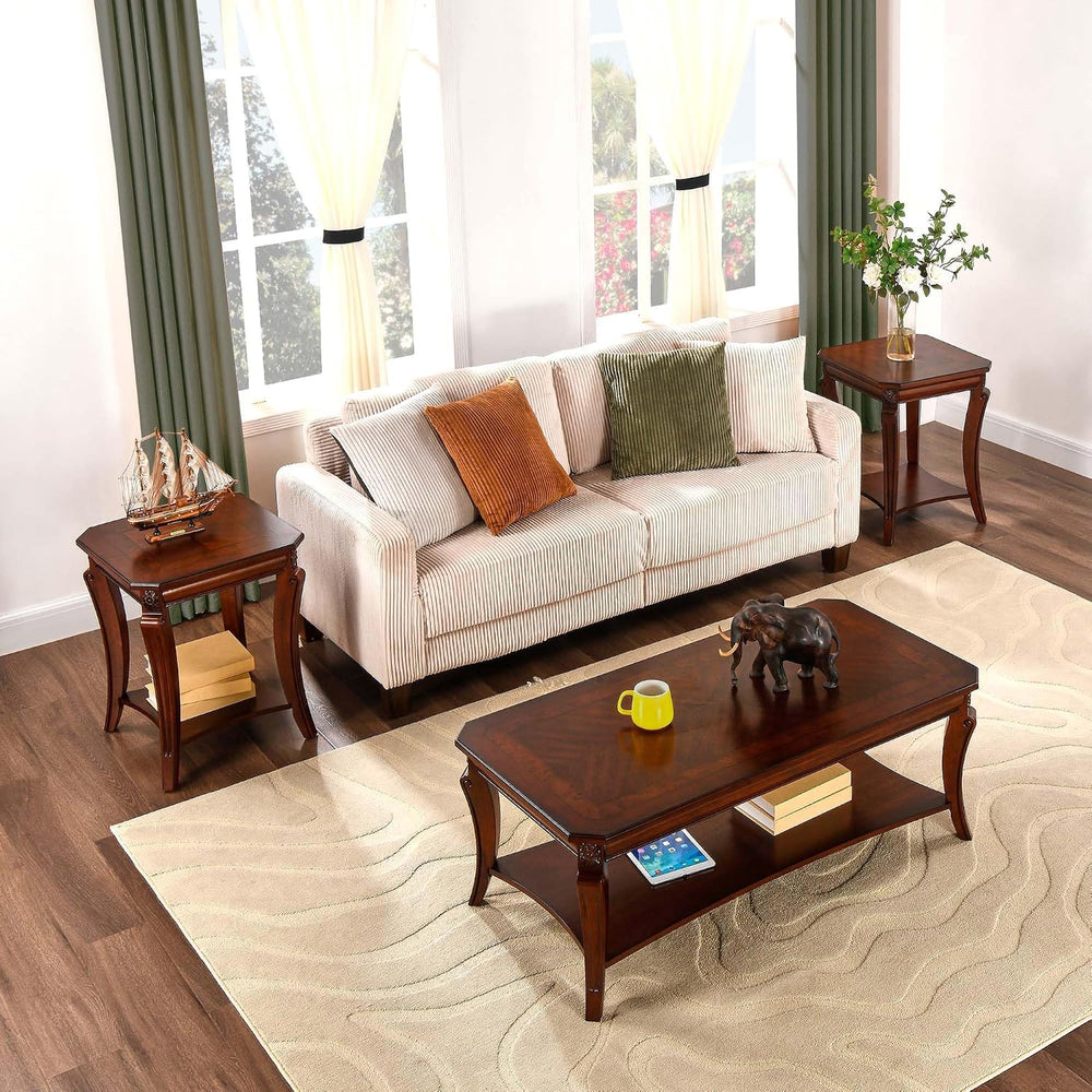 Living Room Tables Set of 3- One Coffee Table and Two End Tables with Storage...