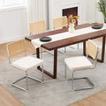 Zesthouse Rattan Dining Chairs Set of 4, White Cesca Chairs with Natural Cane Mesh & Stainless Chrome Base, Mid Century Modern Dining Room Chair, Upholstered Linen Kitchen Chair with Solid Wood Back