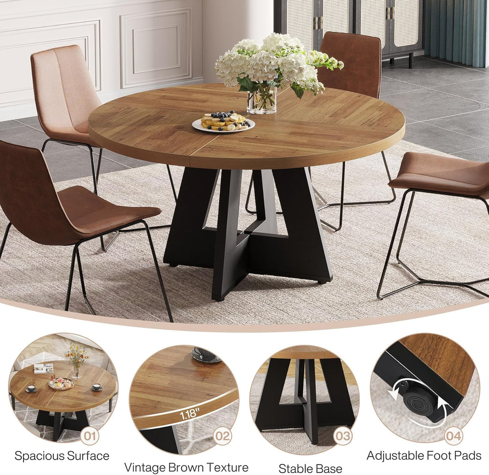 Tribesigns Farmhouse Dining Table, 47 Inch Round Dinner Table for 4, Rustic R...