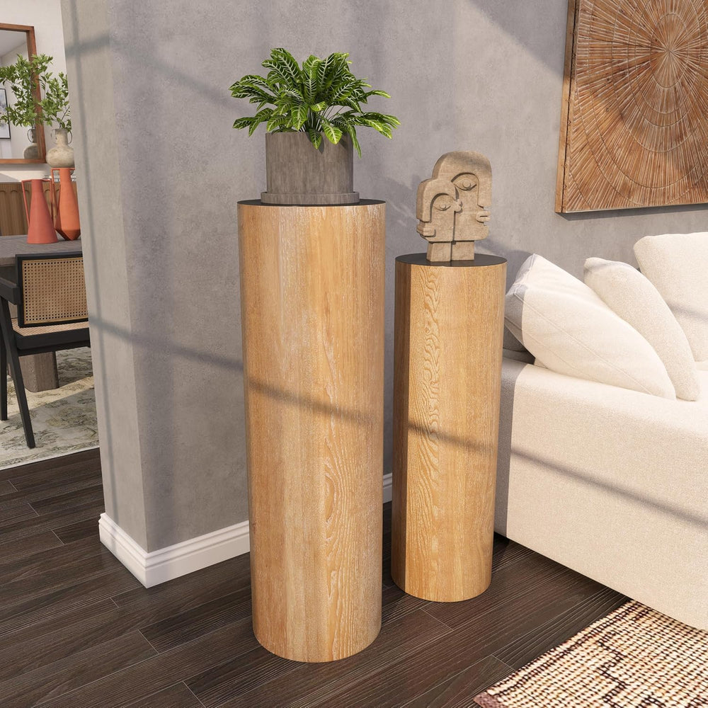 deco 79 Wood Pedestal Table, Set of 2 Table 40", 34" H, Brown | Sid...