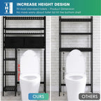 SMIBUY Over-The-Toilet Storage Rack, 6-Tier Bamboo Large Bathroom Organizer with Side Shelves and 2 Drawers, Stable Freestanding Space Saver for Bathroom, Laundry Room(Black)