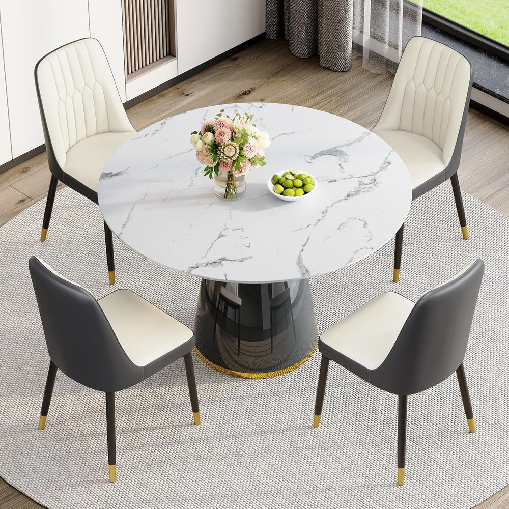 Round Dining Table Set for 4, 45''Marble Grain Dining Room Table Set ...