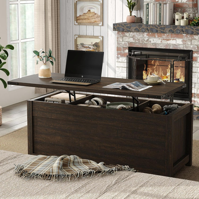 Furnihold 47.3'' Lift Top Coffee Table Rectangle Farmhouse Coffee Table with Storage Rustic Center Table with Sliding Barn Doors for Living Room, Home, Dark Brown