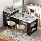 Merax 59.5" Kitchen Island with Extendable Table, Black | Table with Double-Sized Storage, Modern Island with 2 Drawers, Power Outlet, Side Open Shelves for Dining Room