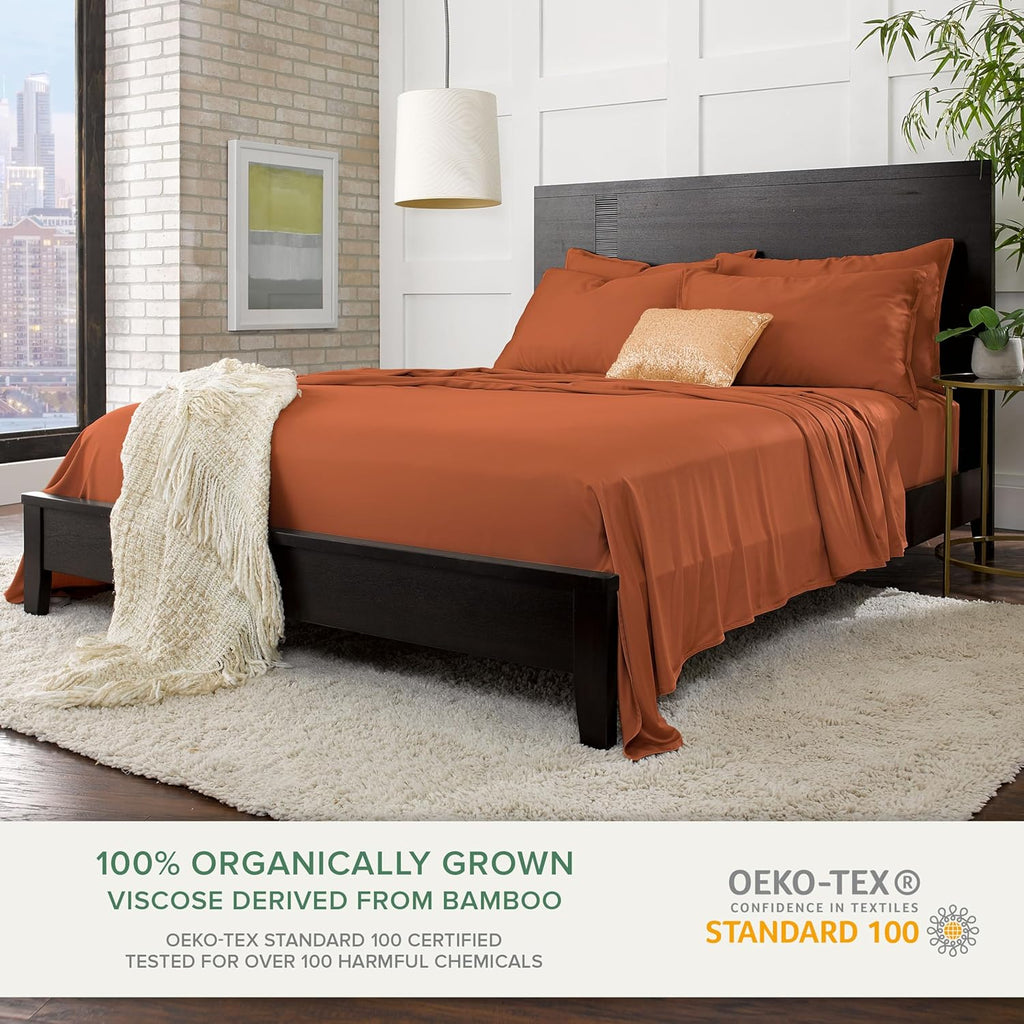 King Pillowcases by Pure Bamboo, Genuine 100% Organic Viscose Derived from Bamboo, Luxuriously Soft & Cooling, Double Stitching, Envelope Closure (2 King Pillowcases, Terracotta)