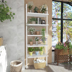 5-Tier Book Shelf Rack Against The Wall, Tall Ladder Shelf Wooden, Single Standing Bookshelf Ladder for Living Room, Bedroom, Balcony, Home Office, White/White