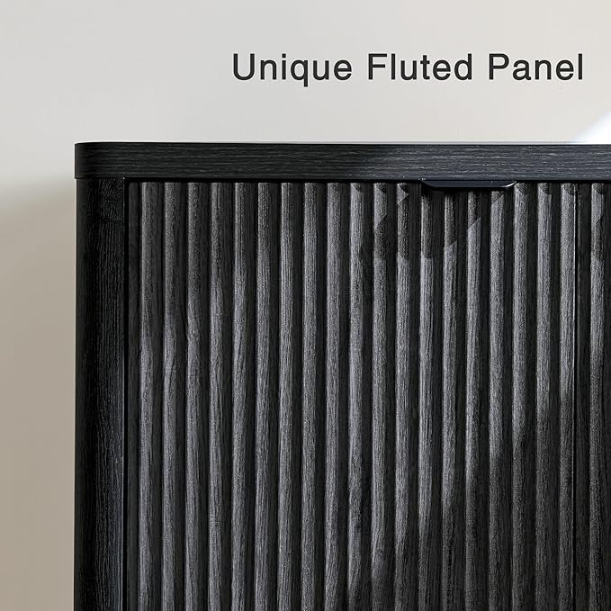 65" Buffet Cabinet with Storage, Fluted Credenza Sideboard with 4 Doors & Adjustable Shelves, Large Coffee Bar Console Table for Dining Room, Living Room, Entryway, Black Grey