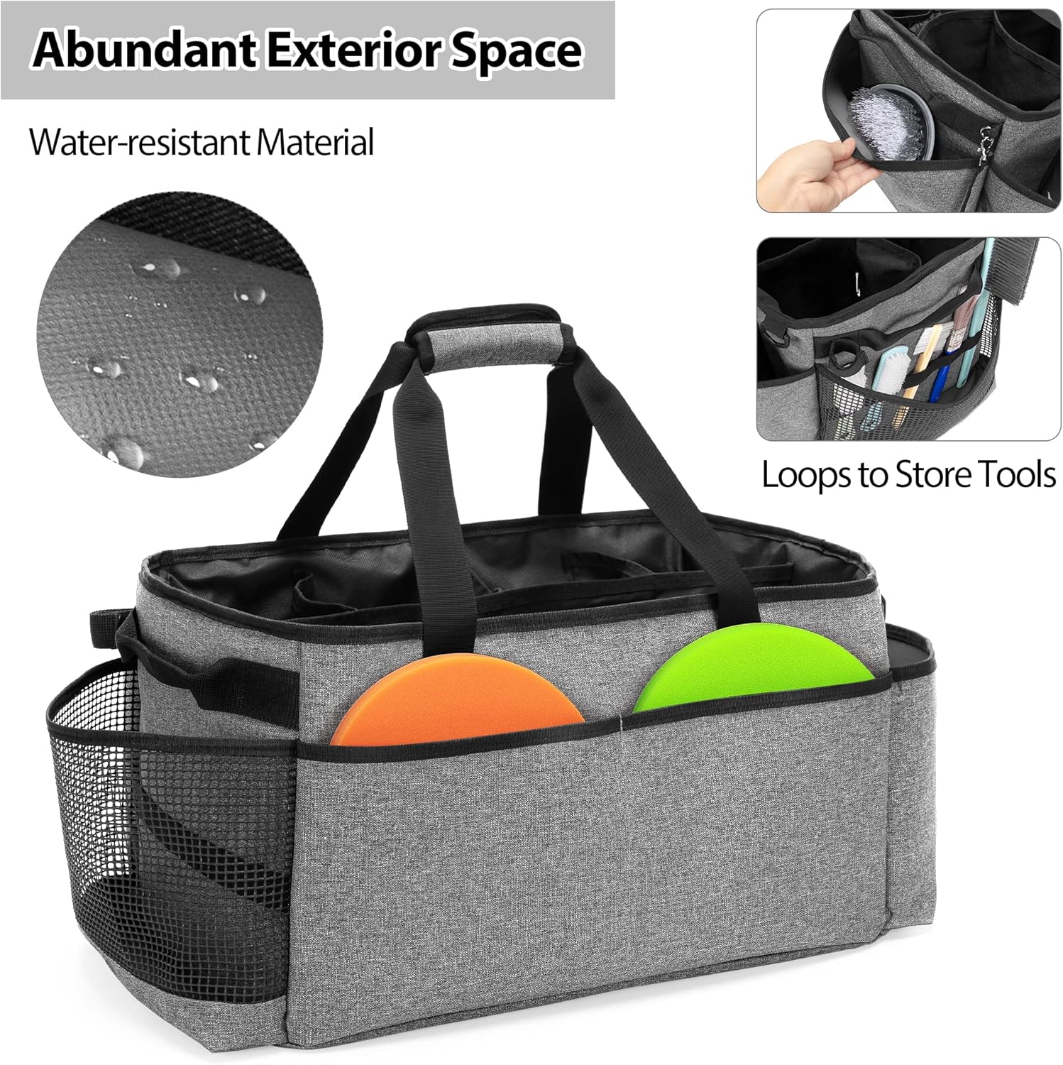 Detailing Bag with Polisher Carry Bag, Large Detail Car Care Box for Auto Detailing Supplies, Car Wash Caddy & Trunk Organizer for Buffer Bottle Towel & Cleaning Kit, Gray, Patent Design