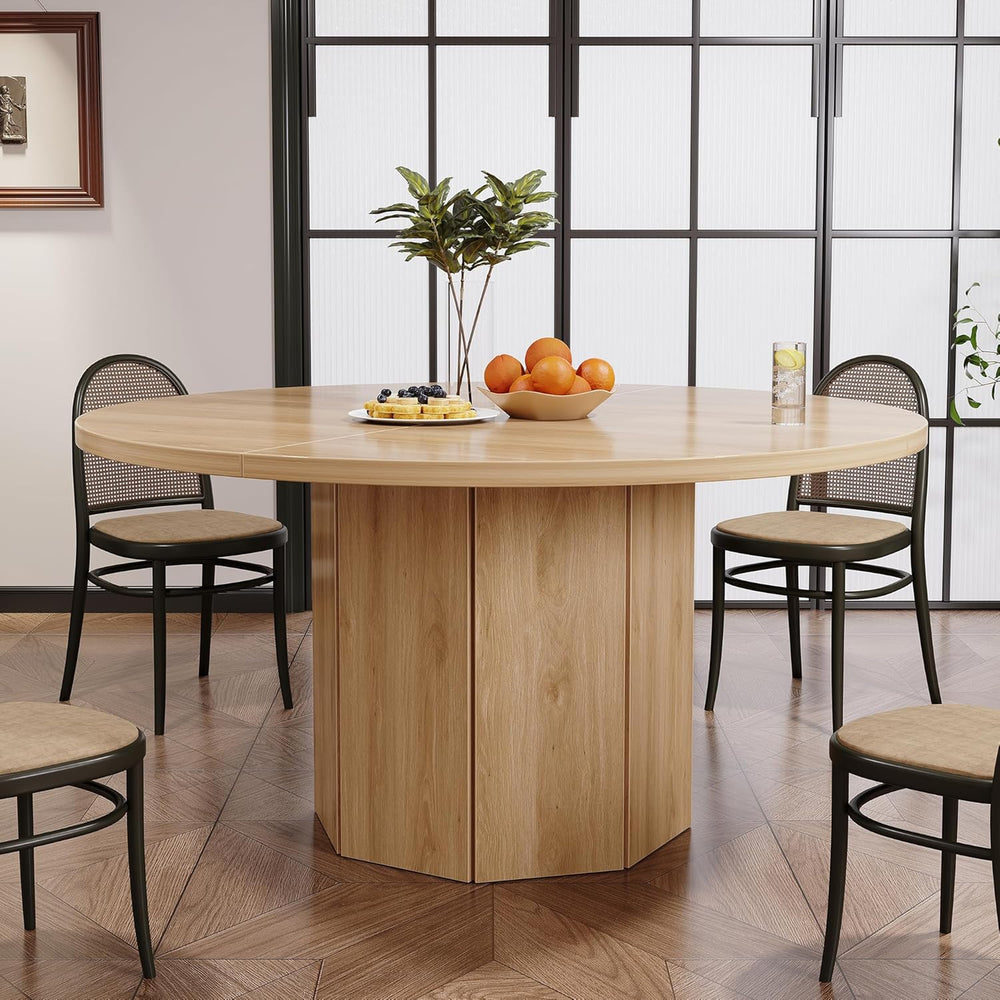 HSH 47” Round Dining Table for 4, Modern Farmhouse Wood Dinner Table with Oct...
