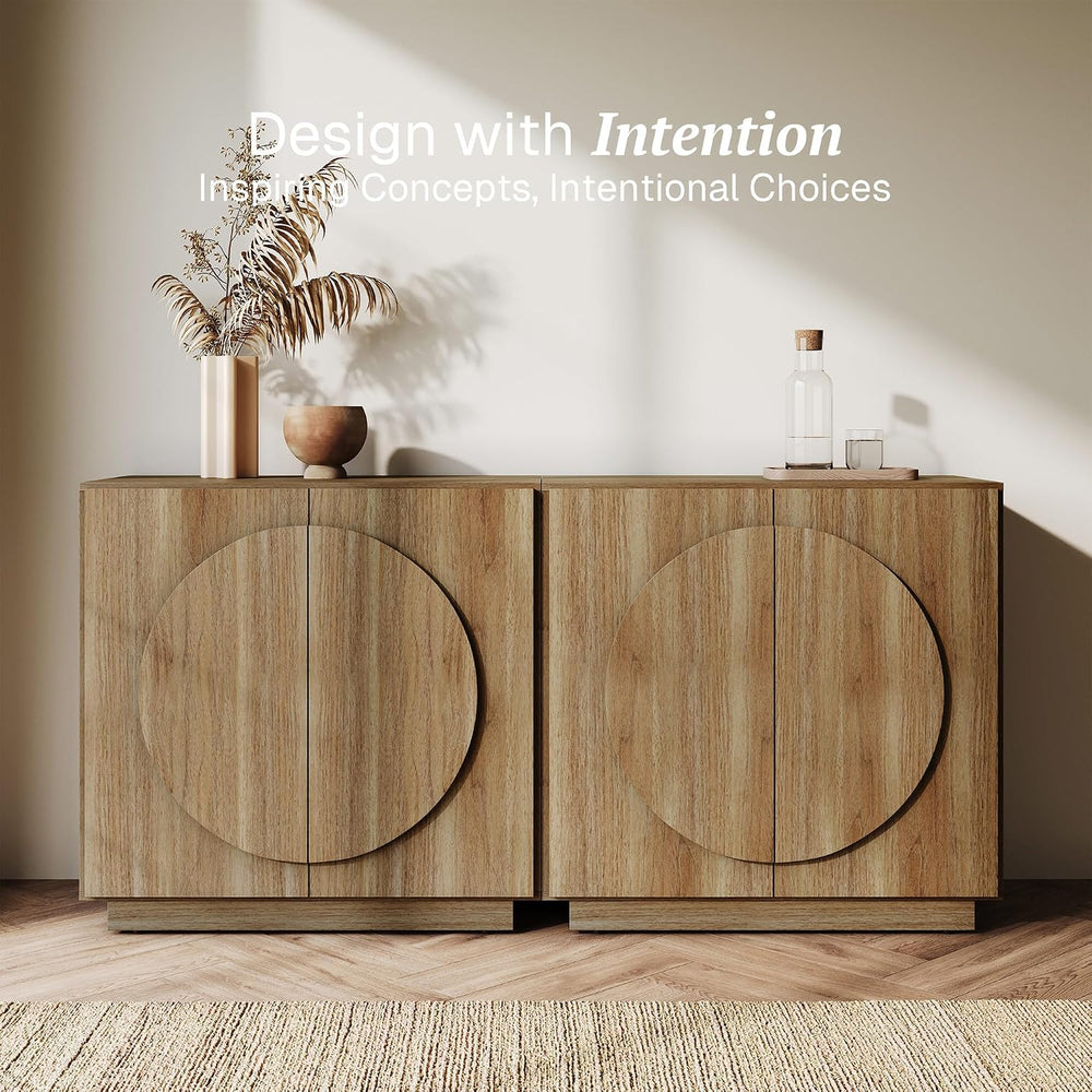 BELLEZE Modular Buffet Cabinet with Storage,Mid Century Modern Arched Sideboa...
