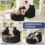 MAXYOYO Modular Sectional Chaise Lounge Sofa, Round Upholstered Lounge Chair with Ottoman, Comfy Couch with Layered Cushion, Tufted Sleeper Chair for Living Room, No Assembly, Black