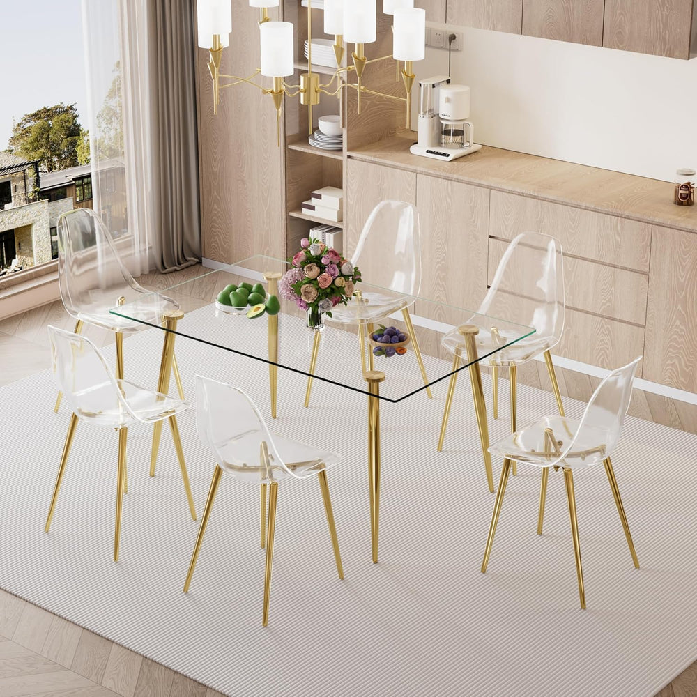 Baysitone 51 inch Glass Dining Table Set for 6, Dining Table & Chair Sets...