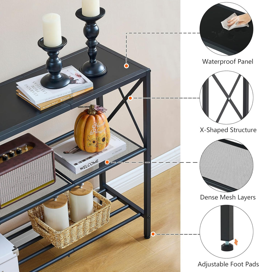 Hoctieon Industrial Console Table, 3 Tier Entryway Table, Hallway Table, Narr...
