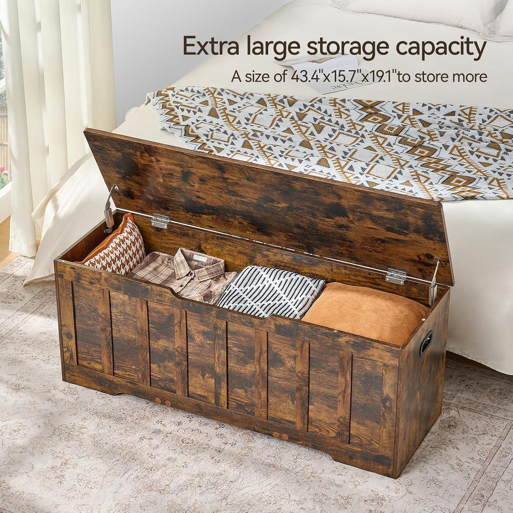 VANKILEY 47.2" Storage Chest Extra Large, Wooden Storage Bench,Rustic Brown
