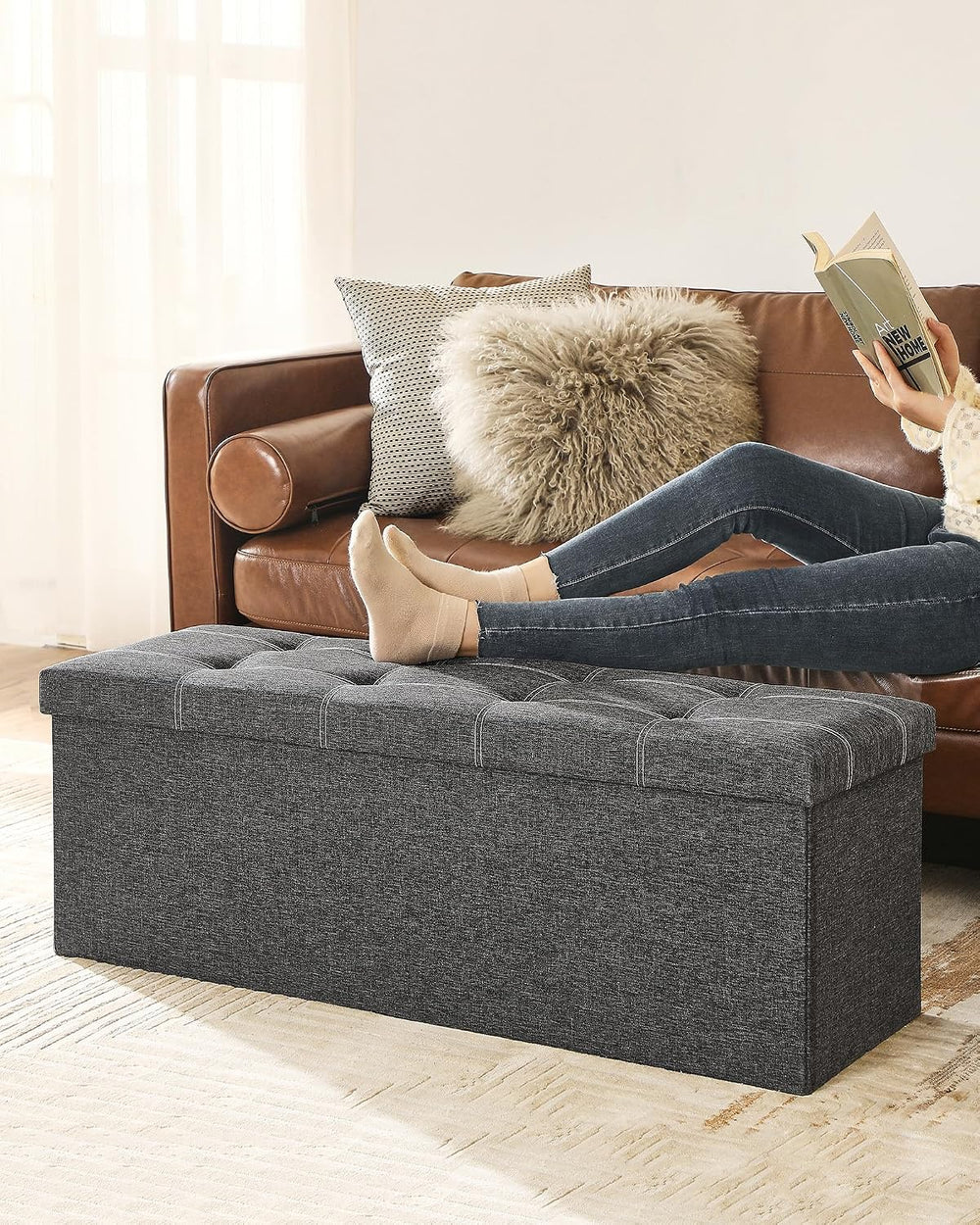SONGMICS Mazie Collection - 43 Inches Ottoman Storage Bench, 35 Gal. Folding ...