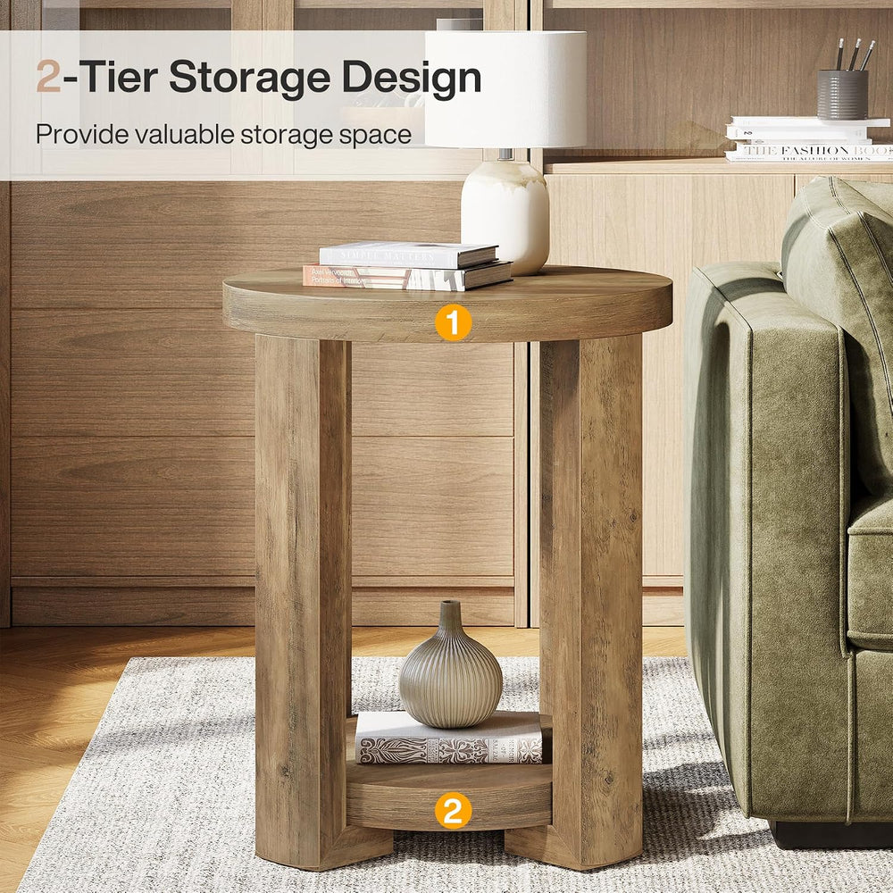 Tribesigns Round Side Table, 2-Tier End Table for Living Room & Bedroom, ...