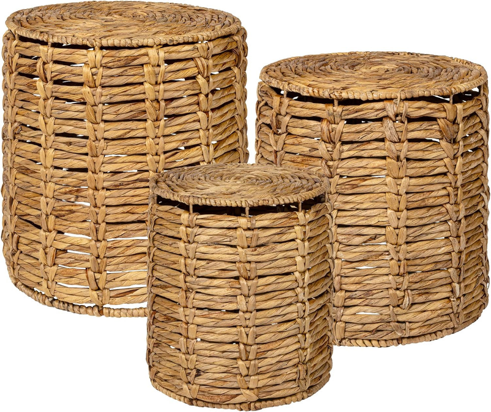 JONATHAN Y Zaria Woven Water Hyacinth 3-Piece Nesting Round Table, Natural | ...