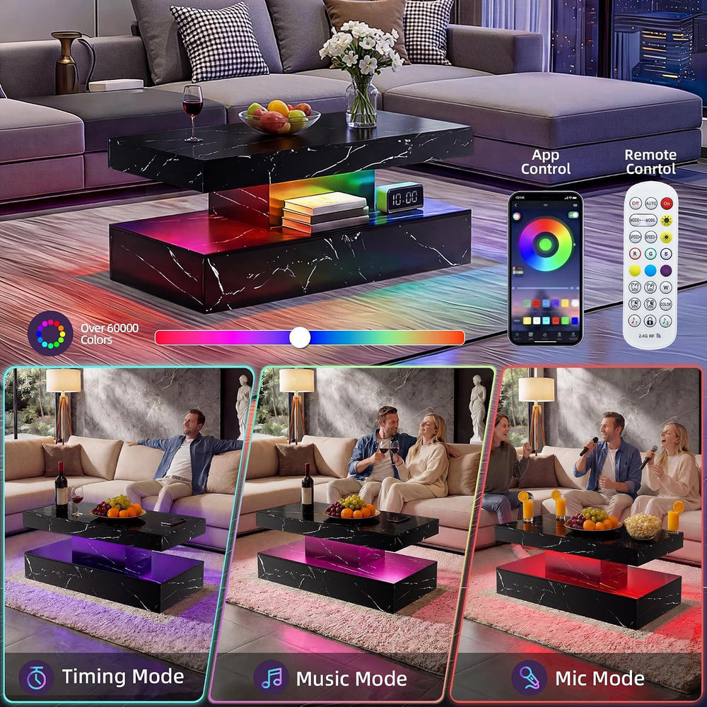 40" Modern Coffee Table with Storage Shelf, Faux Marble Fixed‑Top Center...