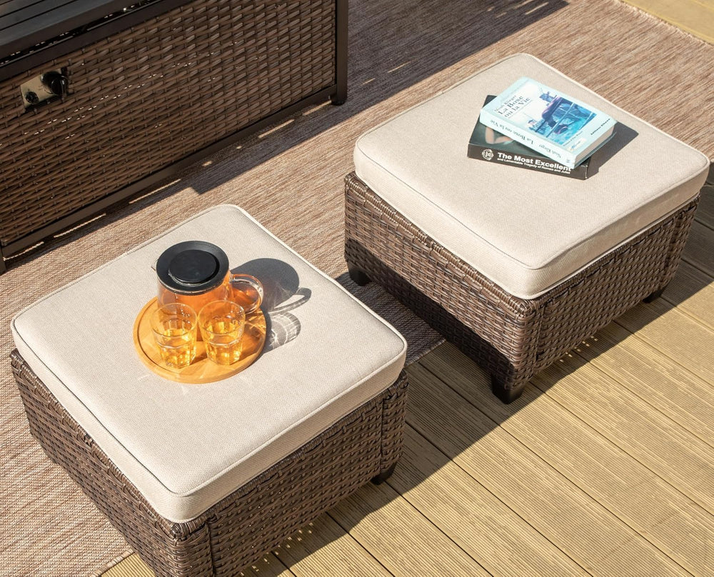 SUNSHINE VALLEY Outdoor Patio Ottomans,2 Pieces All Weather Wicker Ottomans w...