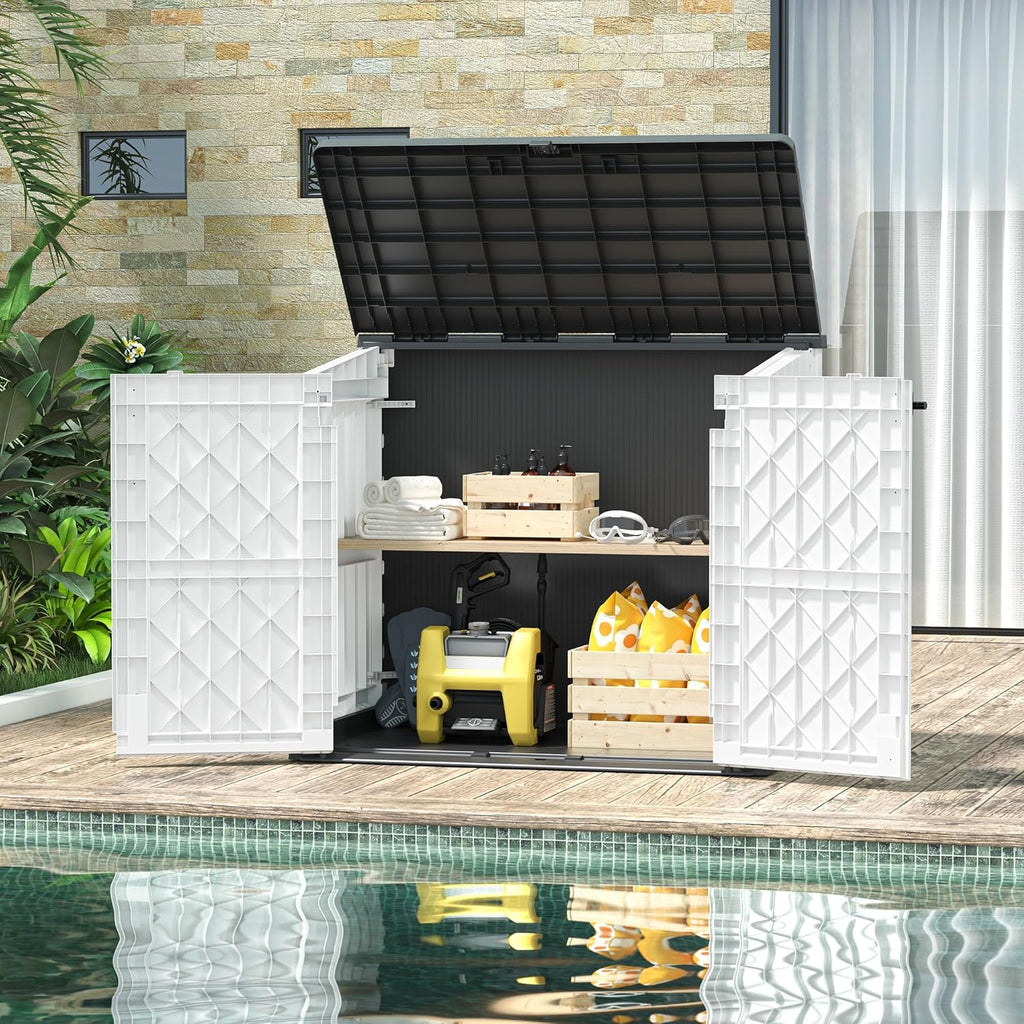 36 Cu Ft Resin Outdoor Storage Shed, Weatherproof Horizontal Outdoor Storage Cabinet with Dual Lock Door for Backyard, Patio, Garage, Garden(White)