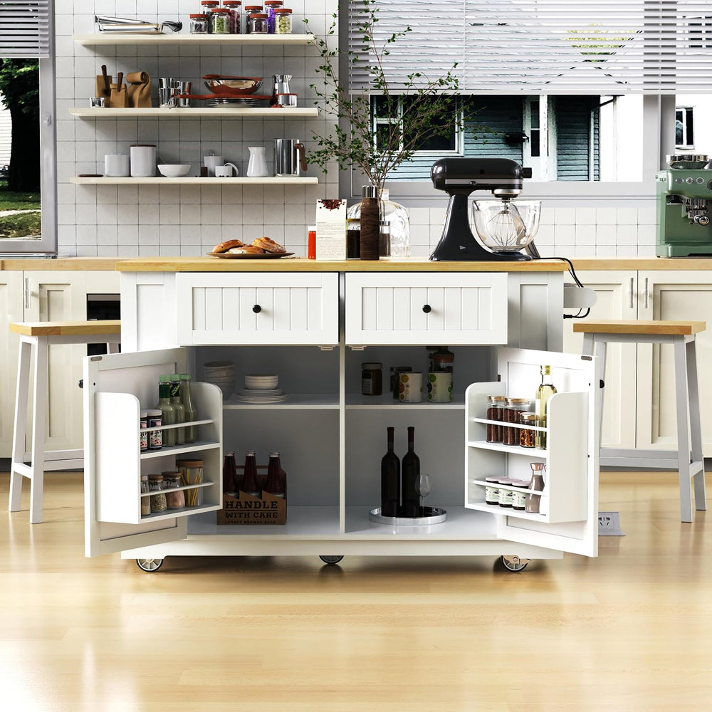48" Kitchen Island with Drop Leaf, Power Outlet and Wheels | Drop Leaf E...