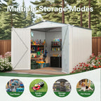 Metal Storage Shed, 8X6 FT Lockable Outdoor Tool Shed with Air Vent and Clear Windows, Galvanized Steel Garden Shed for Backyard, Patio, Garden, Bike Storage or Outdoor Use, Grey