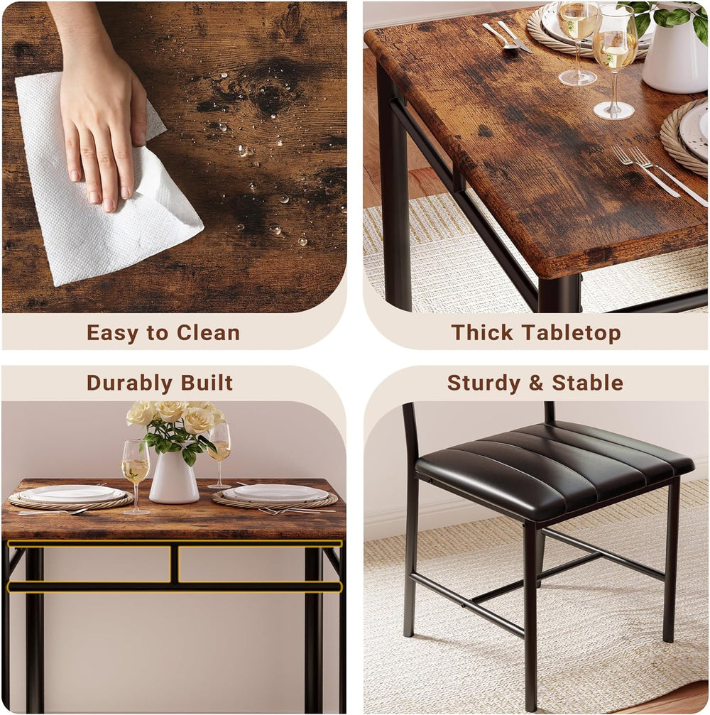 IRONCK Dining Table Set for 2, Rustic Brown | Small Kitchen Table with Uphols...