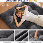 MAXYOYO Japanese Floor Mattress Full Size, 6" Foldable Futon Mattress Tufted Roll Up Floor Bed, Thick Chenille Tatami Mat Sleeping Pad for Camping Guest Room Dormitory Bedroom RV, Dark Grey