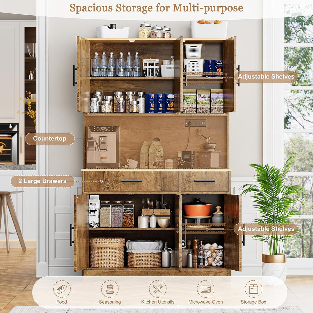 Shintenchi Pantry Cabinet with Charging Station, 70” Tall Kitchen Storage Cab...