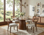 Modern Dining Chairs, Set of 4 - Rattan Back, Pu Leather Upholstered, Kitchen Chairs with Solid Wood Frame, Grey