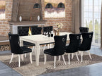 East West Furniture LGDA9-LWH-24 9 Piece Dinette Set Includes a Rectangle Dining Table with Butterfly Leaf and 8 Polyester Fabric Padded Chairs, 42x84 Inch, linen white