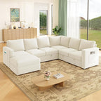 106.7" Sectional Sleeper Sofa with Pull Out Couch, Modern 7 Seat U Shaped Modular Couch, Sectionals Modular Sofa with Storage, Comfy Sectional Couches for Living Room & Apartment, Light Beige