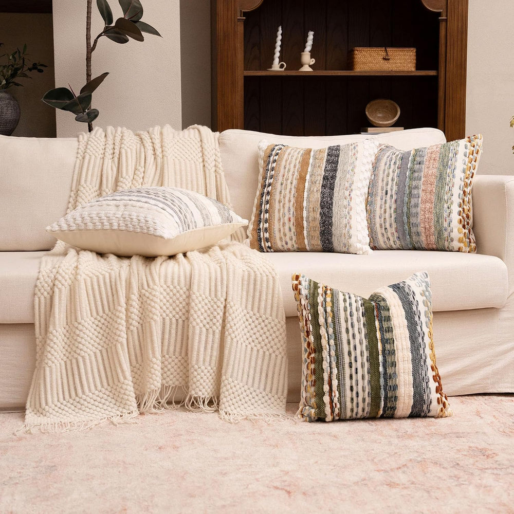 Boho Chenille Tufted Throw Pillow Covers 18x18 Inch Set of 2 Farmhouse Brown ...