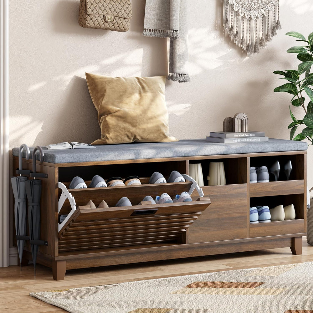 Loomie 47.2" Shoe Storage Bench with Flip Drawer, 2-Tier Entryway Bench ...
