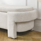 Oval Storage Bench,Upholstered Ottoman with Hinges,Easy to Install,for Living Room,Entryway,Bedroom,Beige