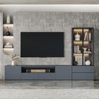 102" Grey Modern Entertainment Center for 65/75/85 inch TV, Included TV Console and Glass Display Cabinet, 2-Piece Media Console with Drawers Storage for Living Room (AB-102 Cabinets Set)