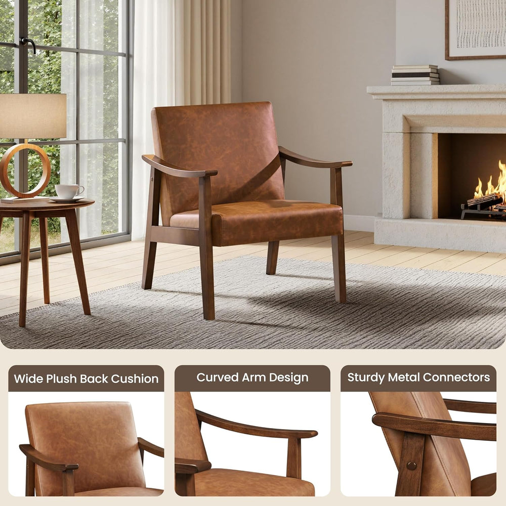 Yaheetech Accent Chair, Mid-Century Armchair with High Back Brown | Faux Leat...