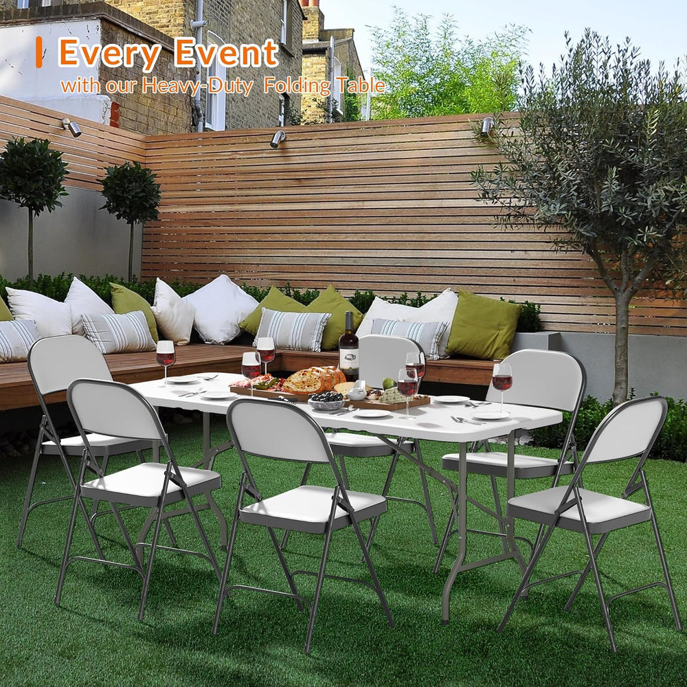 Elevon 6 Feet Heavy Duty Folding Table with Adjustable Height, Fold-in-Half P...