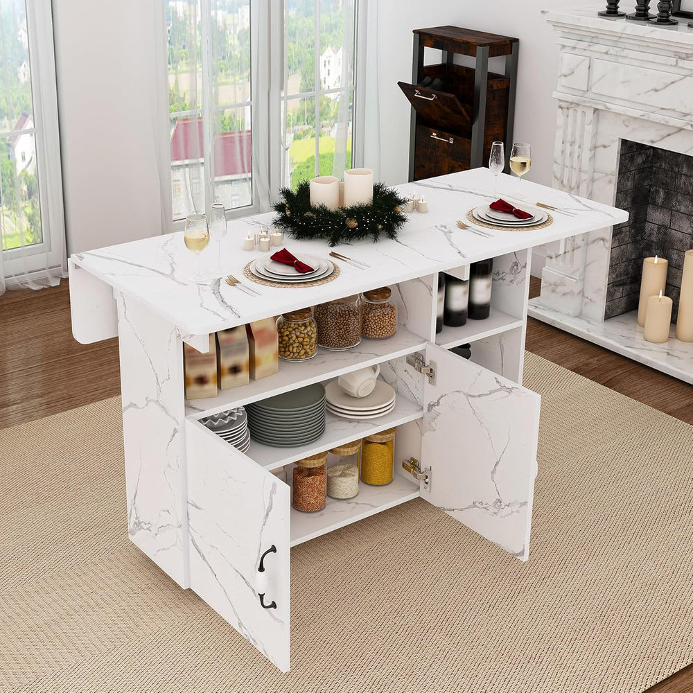 Multi-Functional Folding Dining Table Kitchen Island with Storage Shelves and...