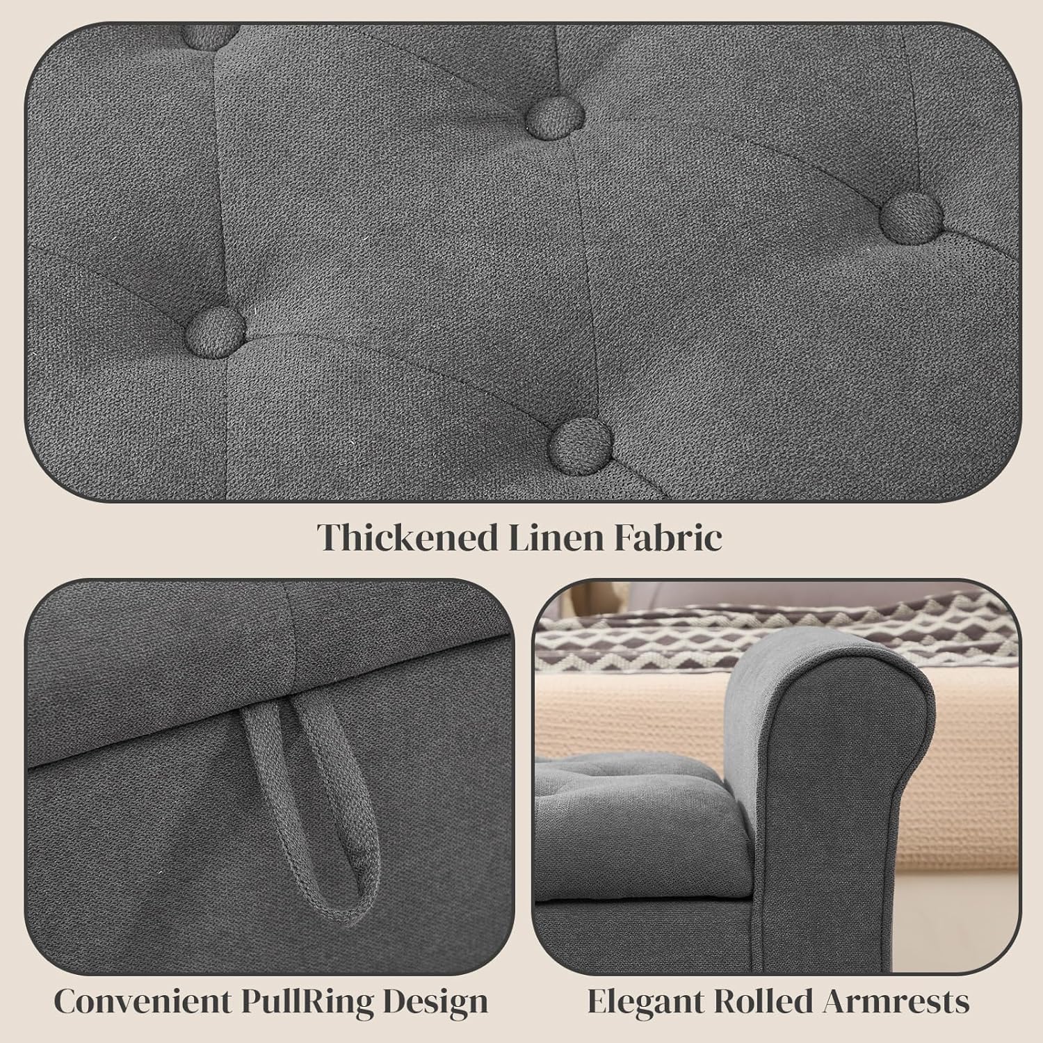 49" End of Bed Storage Bench for Bedroom, Upholstered Storage Ottoman | Easy Assembly with Instructions, Pet Friendly, Polyester Fabric Ottoman Bench for Bedroom, Living Room, Window, Entryway