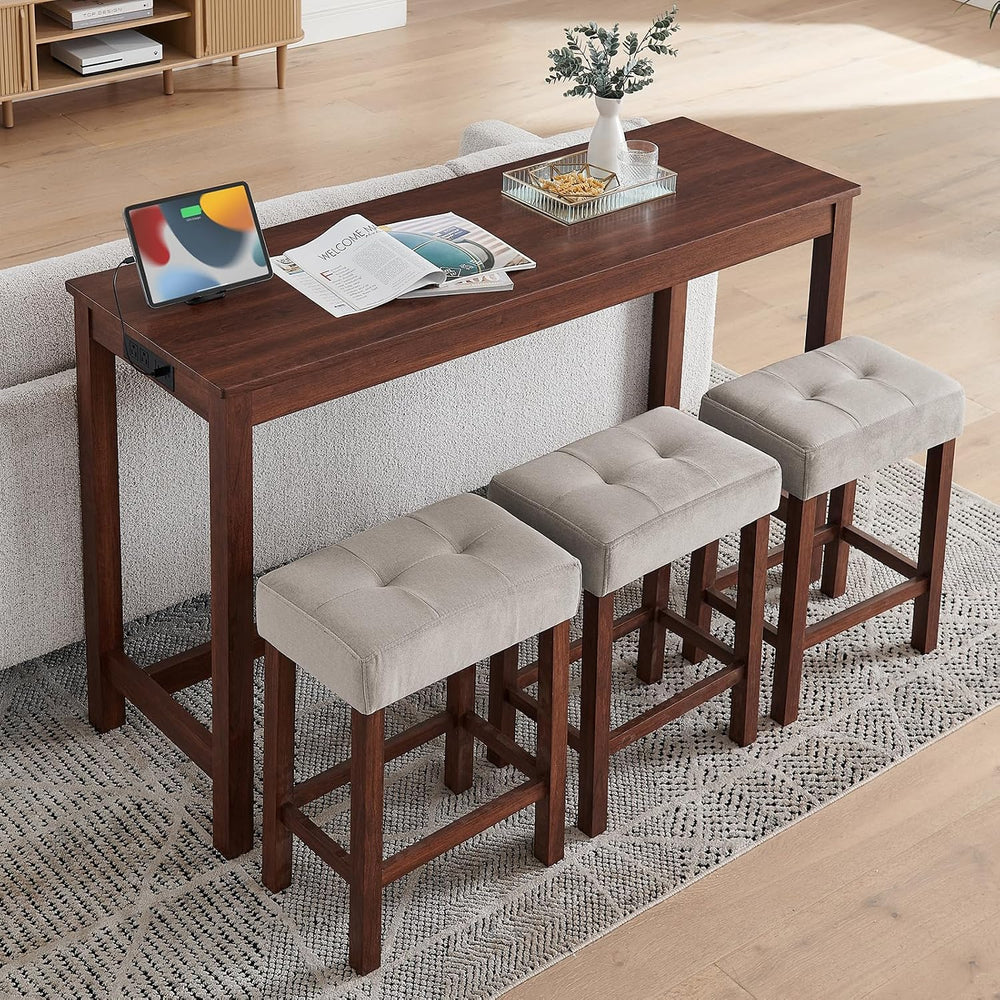 59" Dining Bar Table Set with Power Outlet, Behind Couch Sofa Table with...