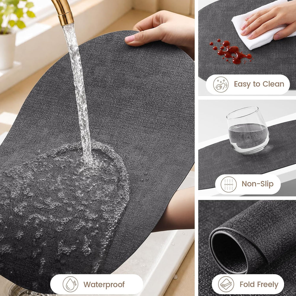 Homaxy Oval Faux Leather Placemats Set of 6, Easy to Clean, Dark Grey