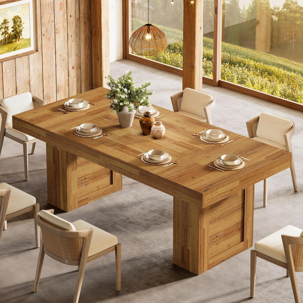 Tribesigns 63'' Farmhouse Dining Table for 6, Rectangle Wooden Kitche...