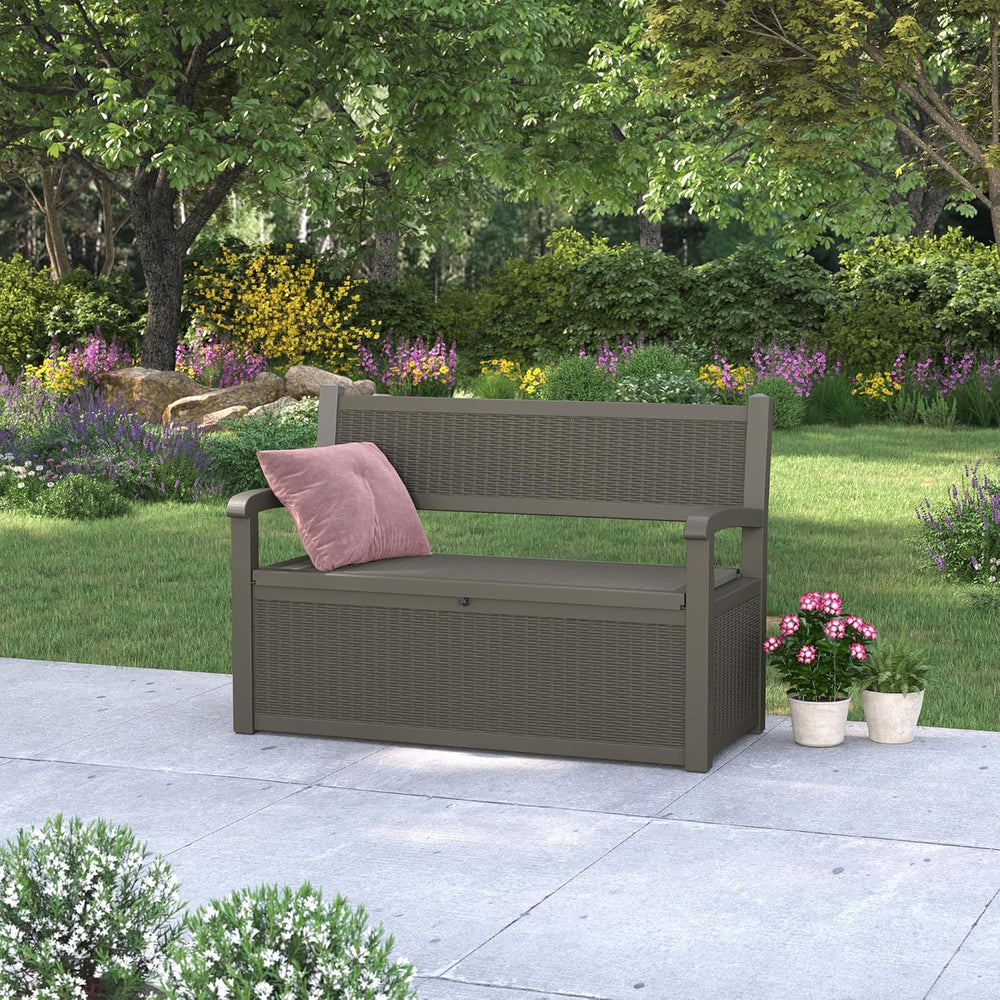 80 Gallon Outdoor Storage Box, Resin Patio Furniture with Armrest, Lockable D...