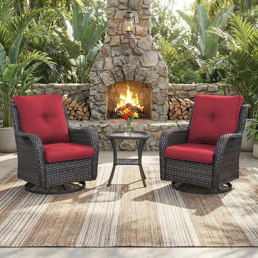 Outdoor Swivel Rocker Patio Chairs with Side Table 3 Pieces PE Wicker Patio F...