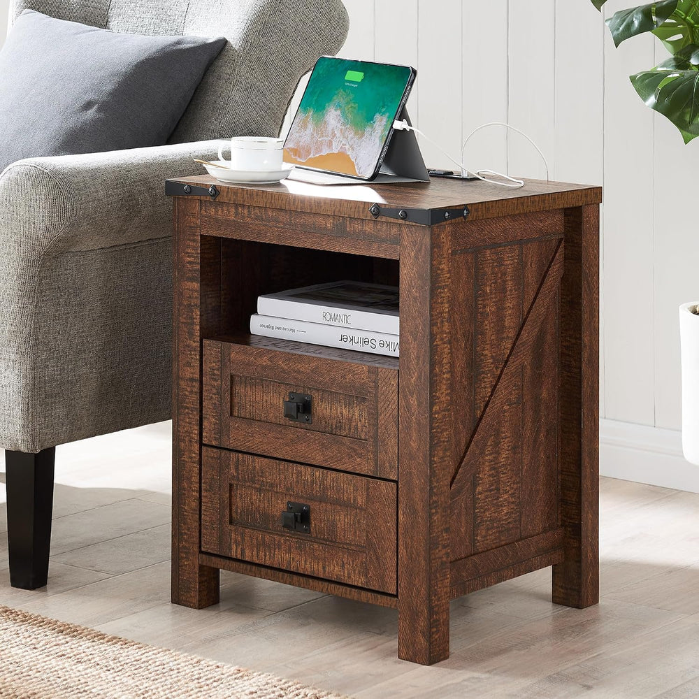 T4TREAM 18" Farmhouse Nightstand Set of 2, Reclaimed Barnwood | Charging...