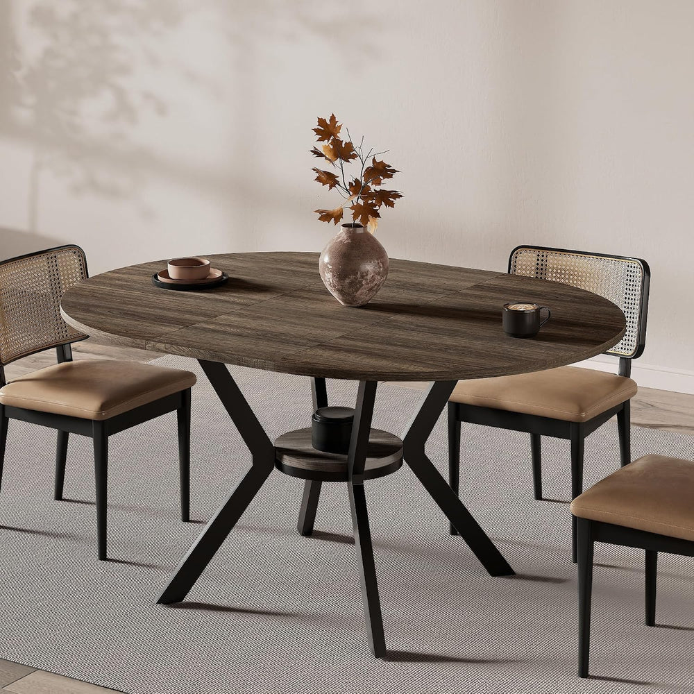 MECHYIN 42"-58" Extendable Round Dining Table for 4-6,with Storage ...