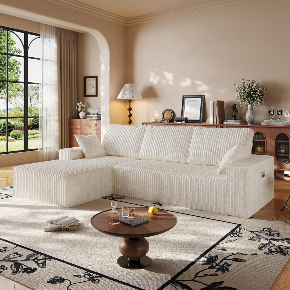 108" Modular Sectional Cloud Cream Couch for Living Room Deep Seat L Sha...