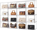 HBlife 16 Pack Purse Storage Organizer for Closet, Large Clear Stackable Handbag Display Case Box with Magnetic Door for Collectibles, Cosmetics, Women Heels and Toys